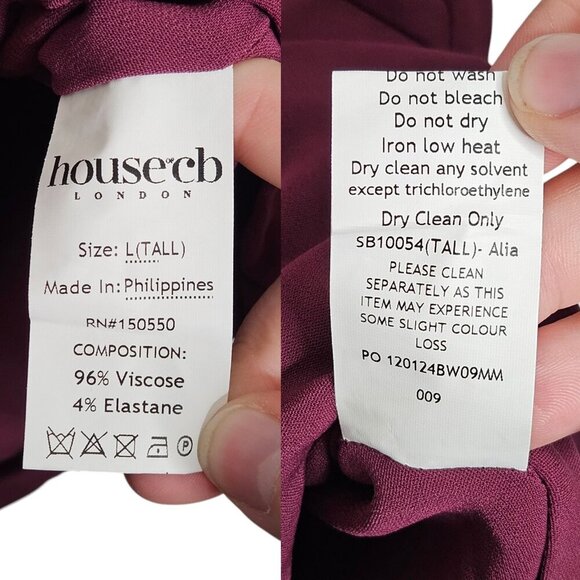 House of CB Alia Mulberry Red Purple Short Sleeve Mini Dress Size L Tall - Picture 10 of 13